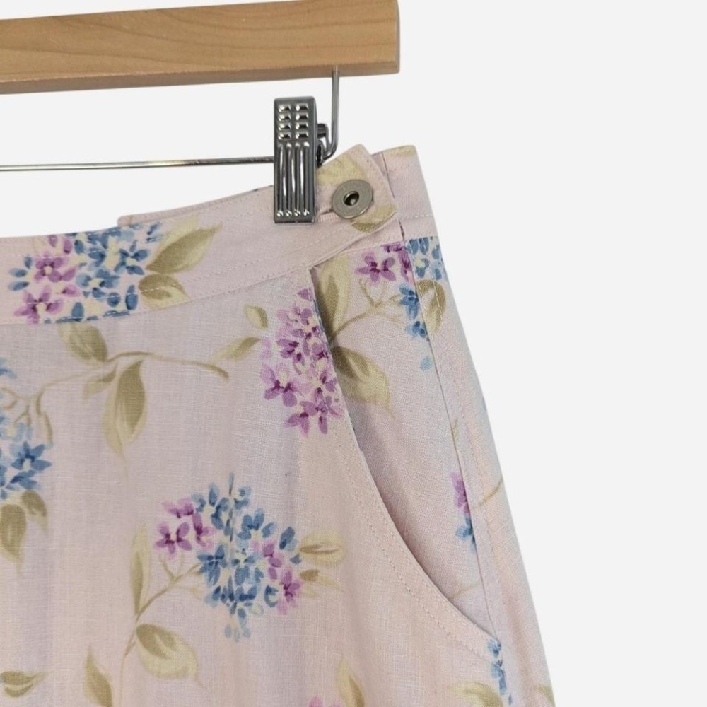 Vintage Liz Claiborne Lizwear Hydrangea Linen Midi Skirt Size 8 - Picture 4 of 6